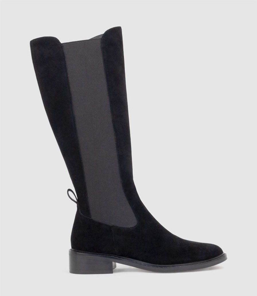 Edward Meller Vital30 Knee High Boot With Gusset In Black Suede Hot