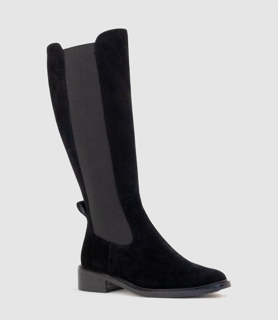 Edward Meller Vital30 Knee High Boot With Gusset In Black Suede Hot