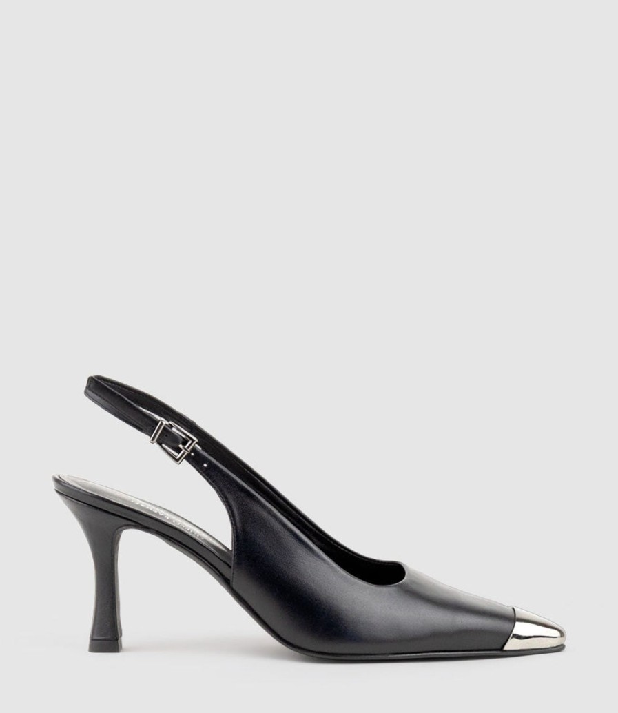 Edward Meller Delina75 Cap Toe Slingback Pump In Black Clearance