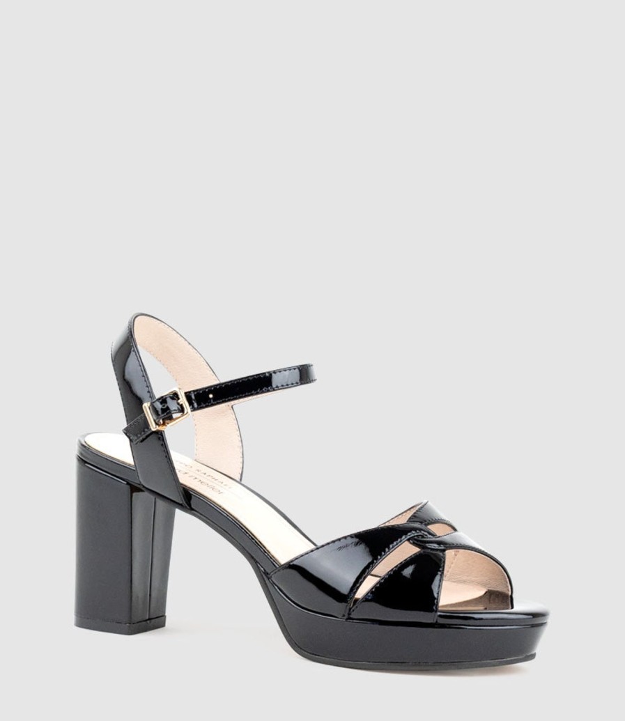 Edward Meller Regent80 Interlocked Detail Platform Sandal In Black Patent Online