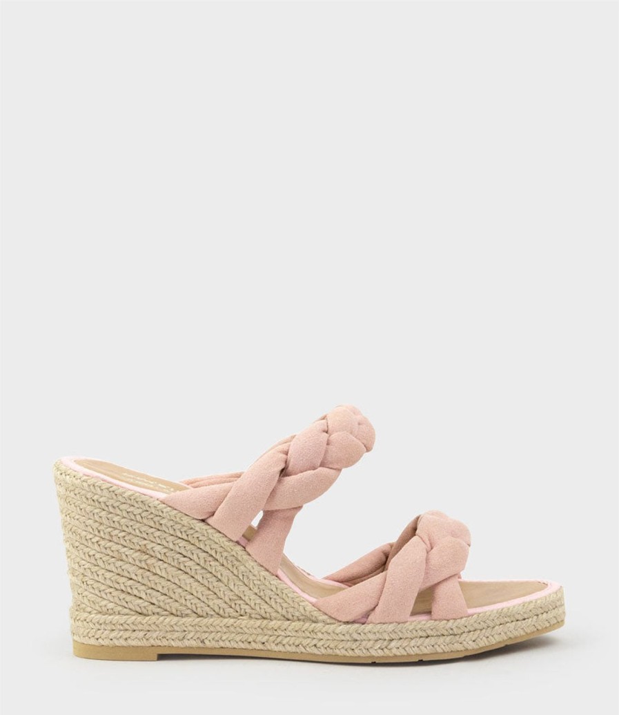 Edward Meller Malone Braided Two Strap Espadrille In Pink Suede Wholesale