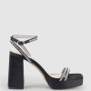 Edward Meller Rasso95 Platform Sandal With Diamante Straps In Black Satin Clearance