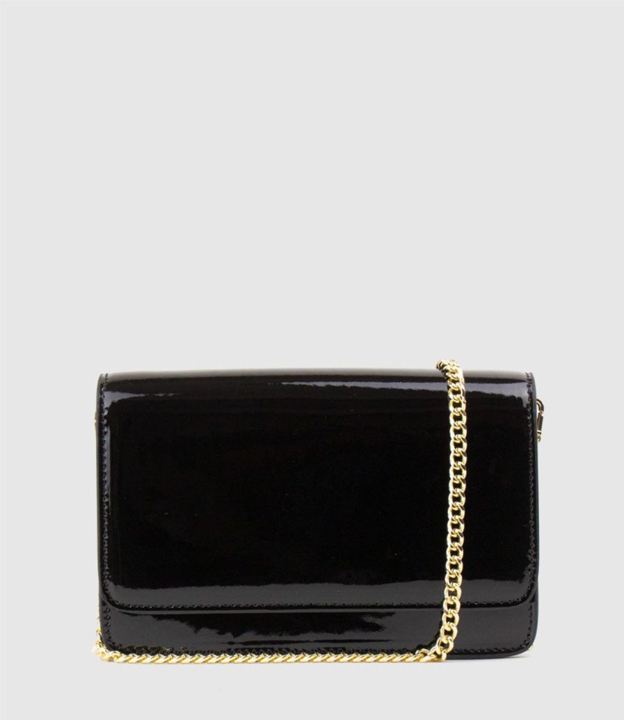 Edward Meller Nya Structured Crossbody Bag In Black Patent Clearance