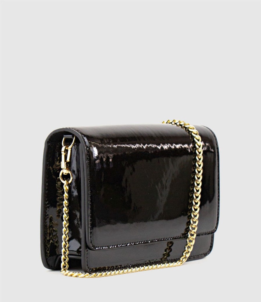 Edward Meller Nya Structured Crossbody Bag In Black Patent Clearance