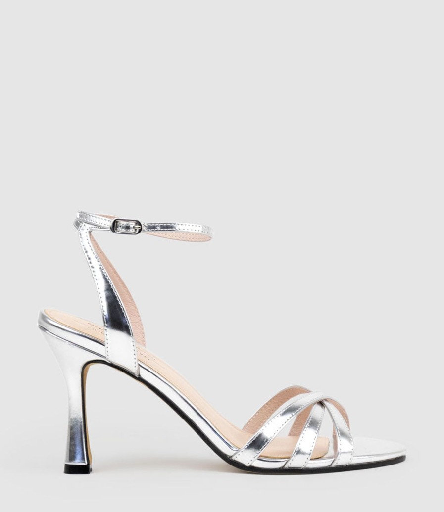 Edward Meller Saige85 Strappy Sandal In Silver Mirror Hot