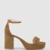 Edward Meller Resdin80 Single Strap Platform Sandal In Tawny Suede Best