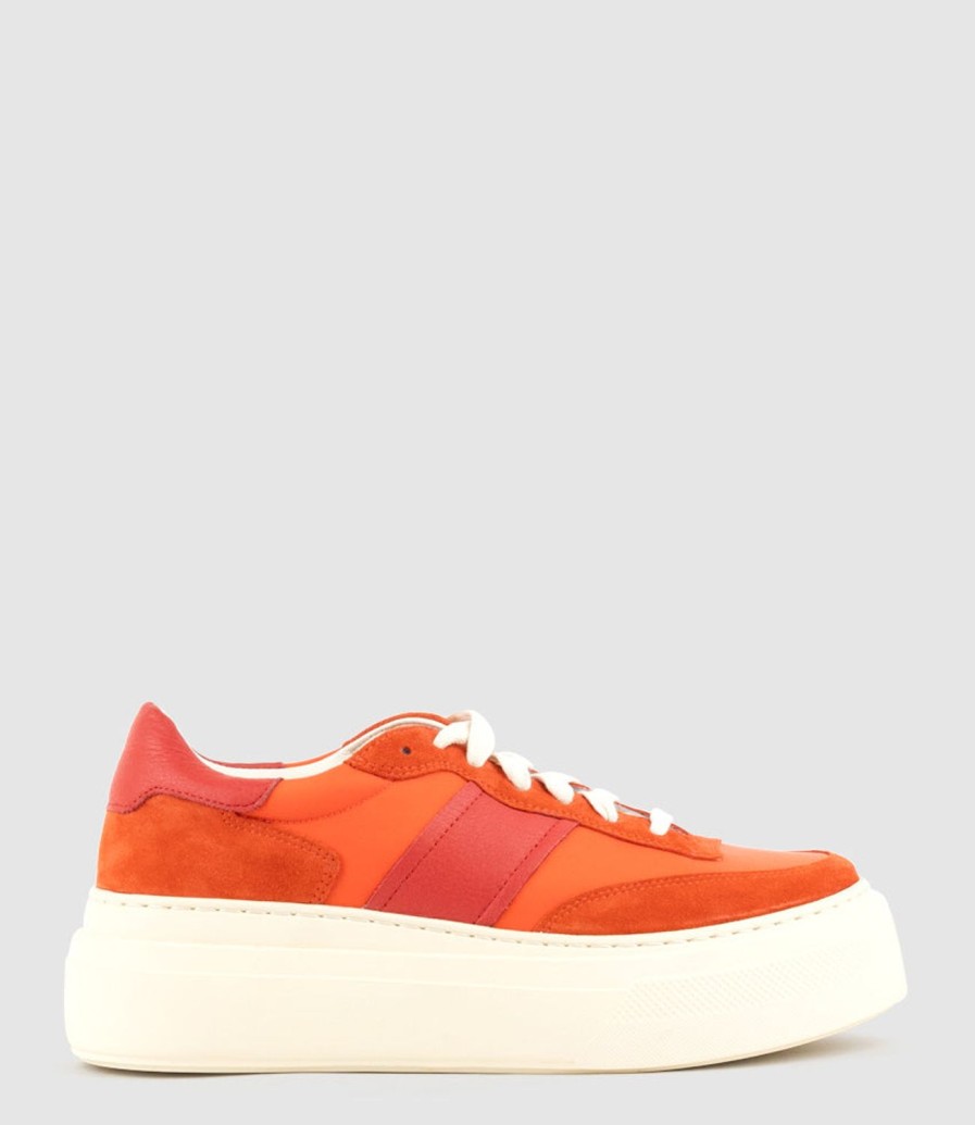 Edward Meller Jasper Retro Platform Sneaker In Orange Combo Hot