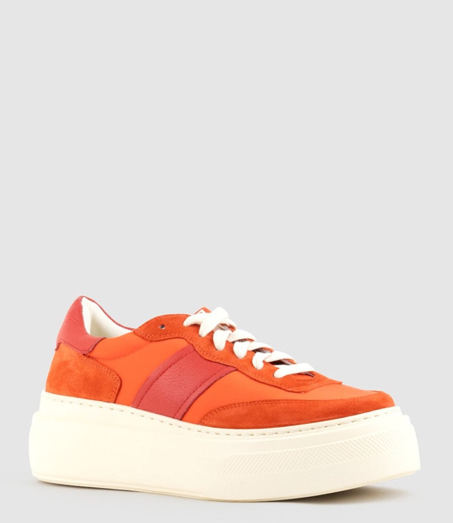 Edward Meller Jasper Retro Platform Sneaker In Orange Combo Hot