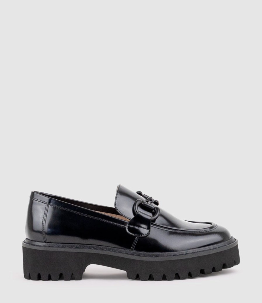 Edward Meller Gideon Moccasin On Chunky Sole In Black High Shine Online