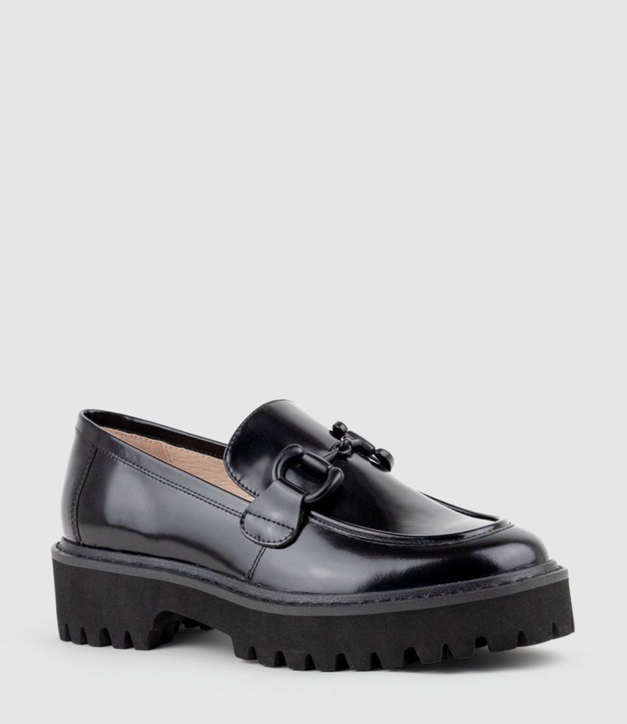 Edward Meller Gideon Moccasin On Chunky Sole In Black High Shine Online