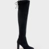 Edward Meller Vixen90 Block Heel Otk Stretch Boot In Black Suede Hot