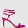 Edward Meller Selina85 Fine Heel Ankle Wrap Sandal In Fuchsia Suede Clearance