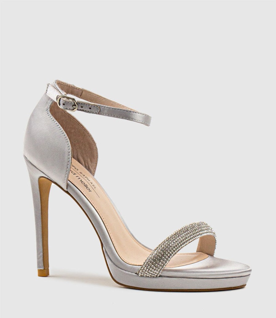 Edward Meller Wistful110 Diamond Band Platform Sandal In Silver Satin Best