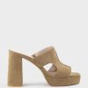 Edward Meller Rylie95 Platform Slide With Cut-Out In Camel Suede New