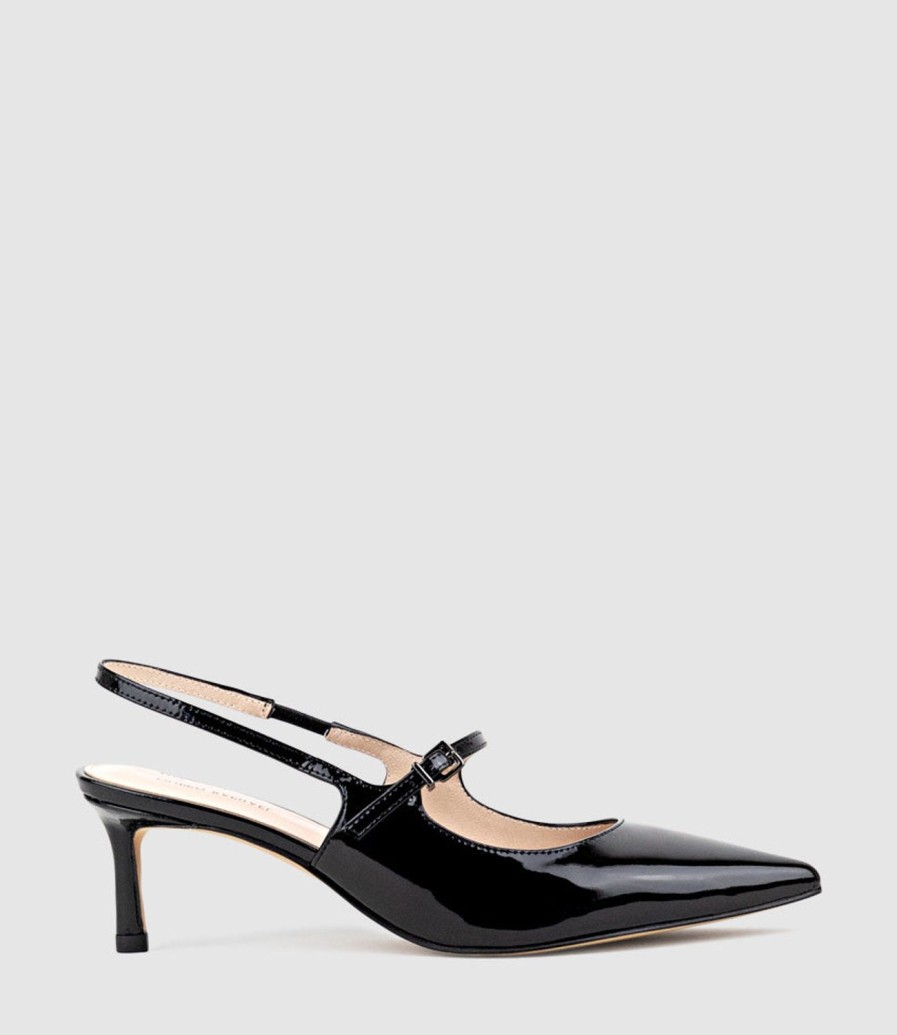 Edward Meller Dove55 Slingback With Strap In Black Patent Clearance