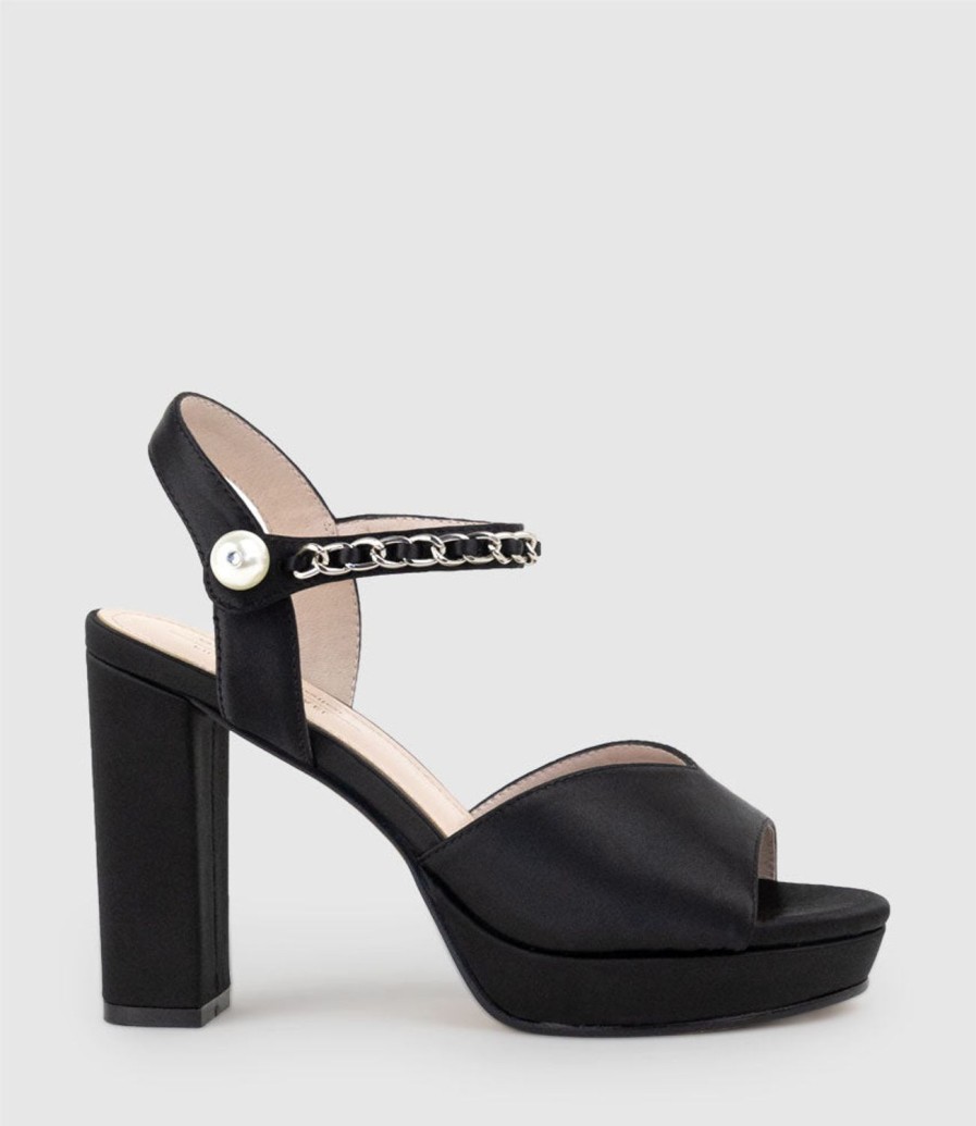 Edward Meller Regan100 Platform Sandal With Chain In Black Satin Online