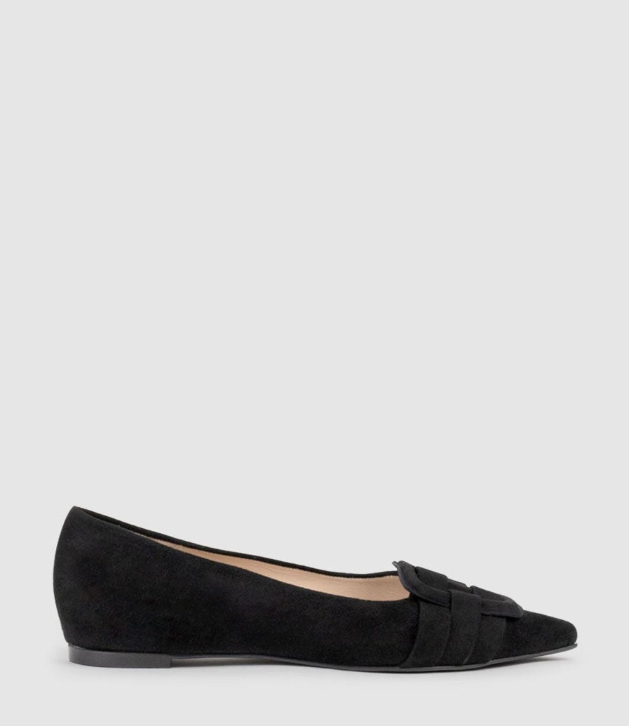 Edward Meller Destraflat Pointed Ballet With Buckle In Black Suede Wholesale