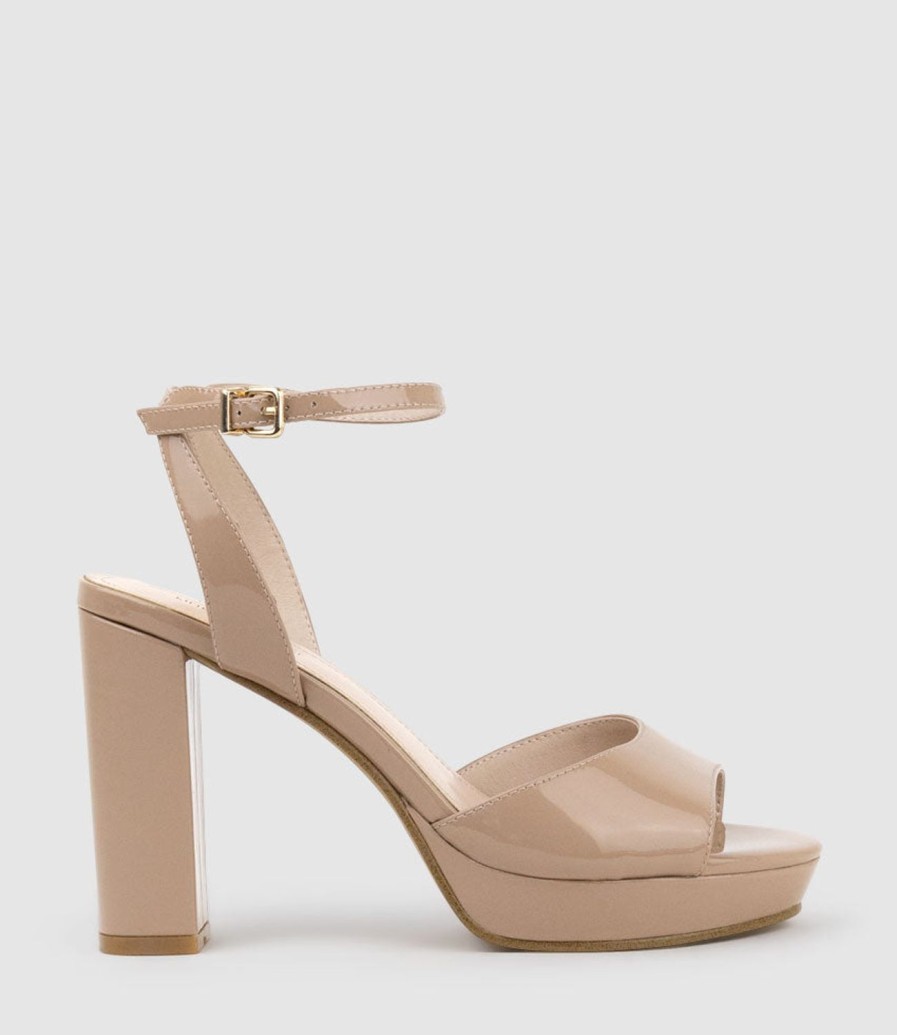 Edward Meller Rena100 Open Toe Platform Sandal In Nude Patent Hot