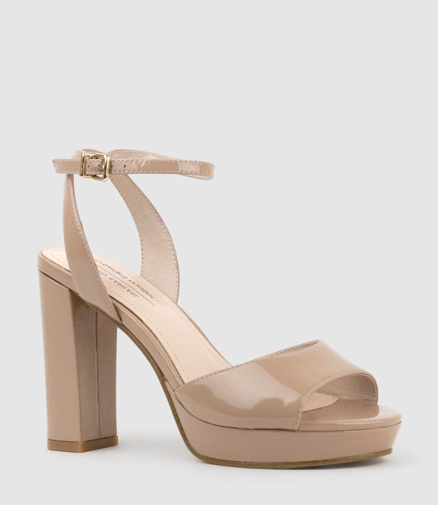 Edward Meller Rena100 Open Toe Platform Sandal In Nude Patent Hot