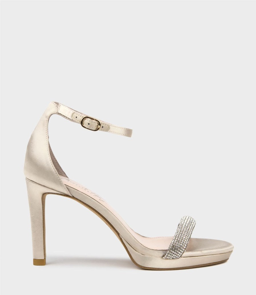 Edward Meller Satina90 Diamond Band Sandal Platform Sandal In Champagne Satin Best