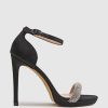 Edward Meller Wistful110 Diamond Band Platform Sandal In Black Satin New