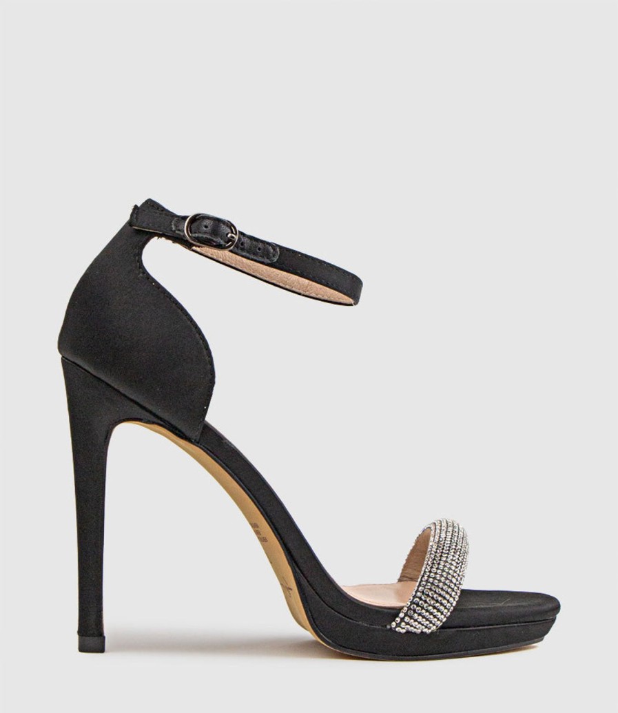 Edward Meller Wistful110 Diamond Band Platform Sandal In Black Satin New