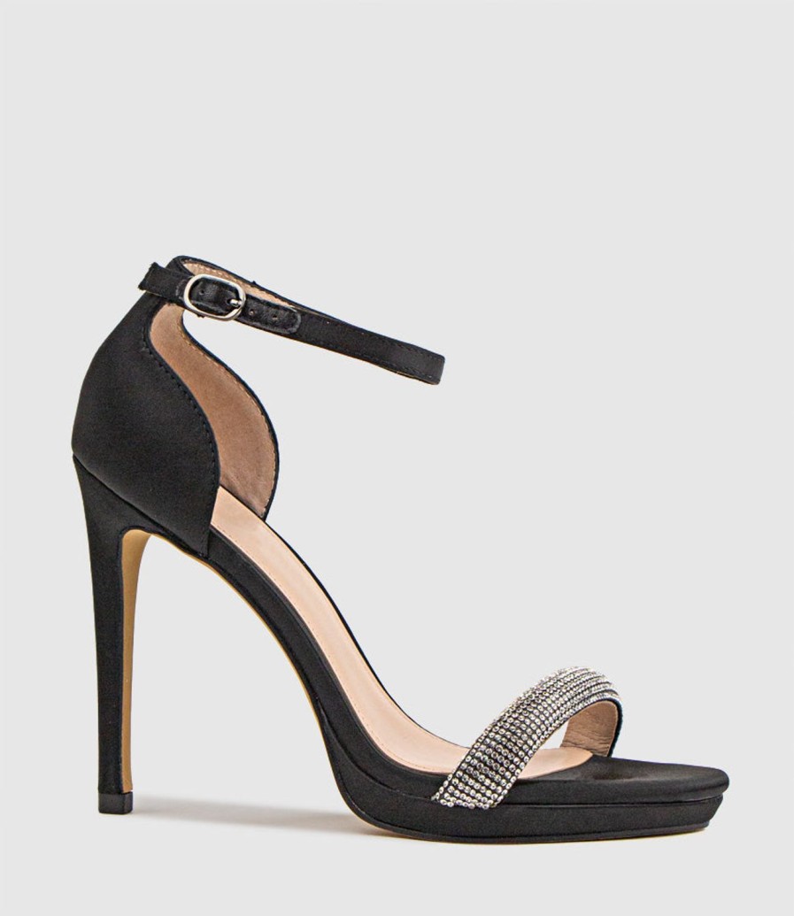 Edward Meller Wistful110 Diamond Band Platform Sandal In Black Satin New