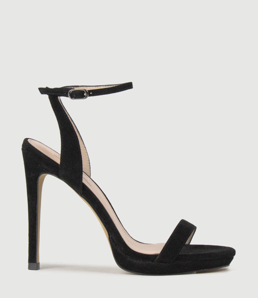 Edward Meller Whisper110 Single Strap Platform Sandal In Black Suede Online