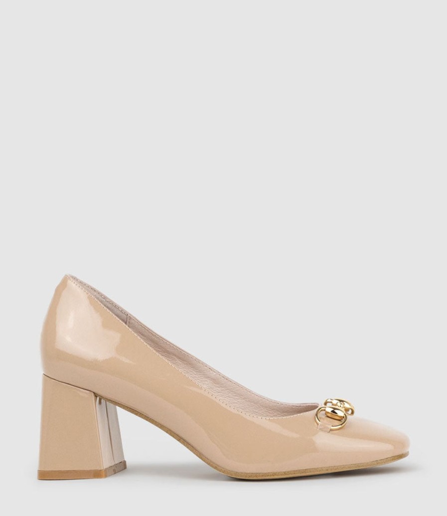 Edward Meller Blythe65 Square Toe Pump With Hardware In Nude Patent Clearance