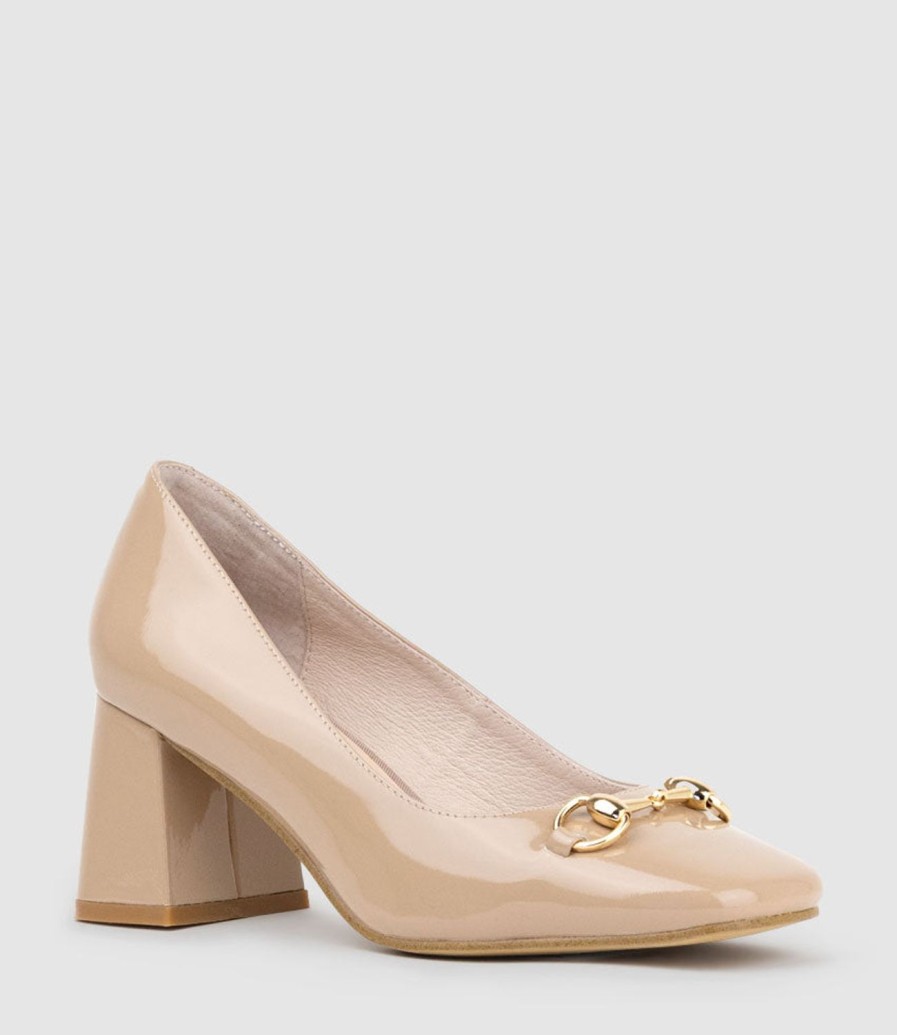 Edward Meller Blythe65 Square Toe Pump With Hardware In Nude Patent Clearance