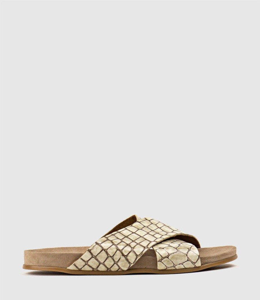 Edward Meller Harriet Crossover Slide On Footbed In Beige Online