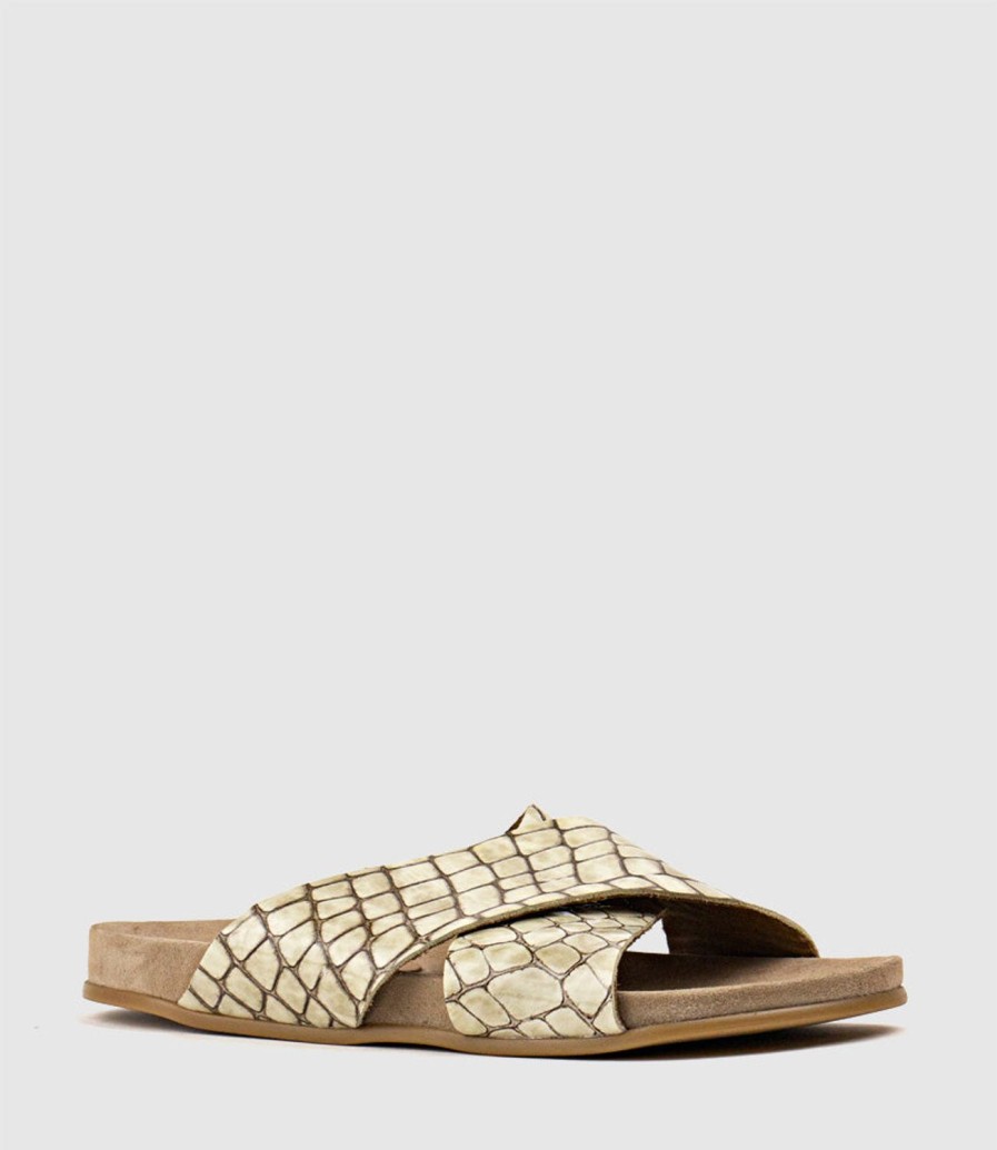 Edward Meller Harriet Crossover Slide On Footbed In Beige Online