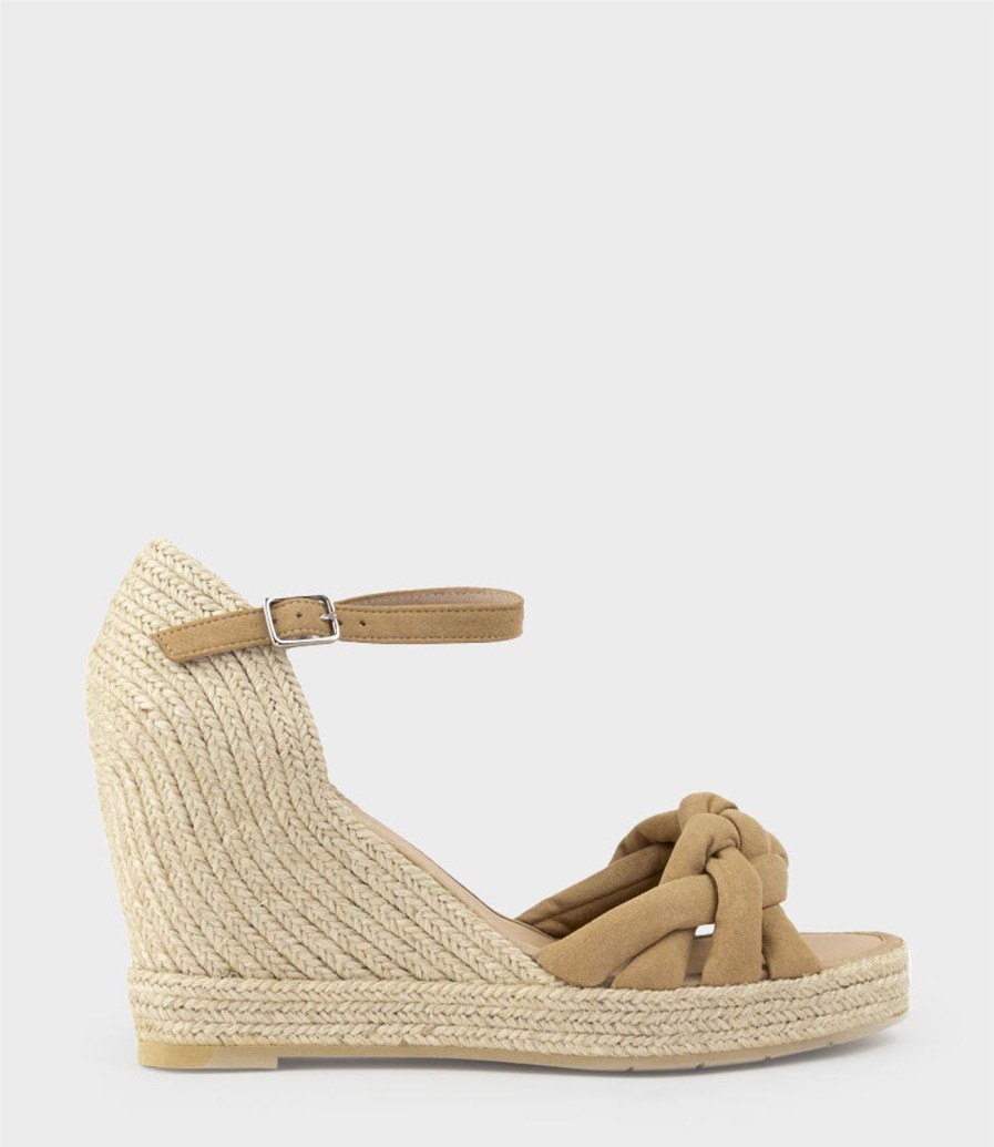 Edward Meller Meena Braided Front Strap Espadrille In Tan Suede Clearance