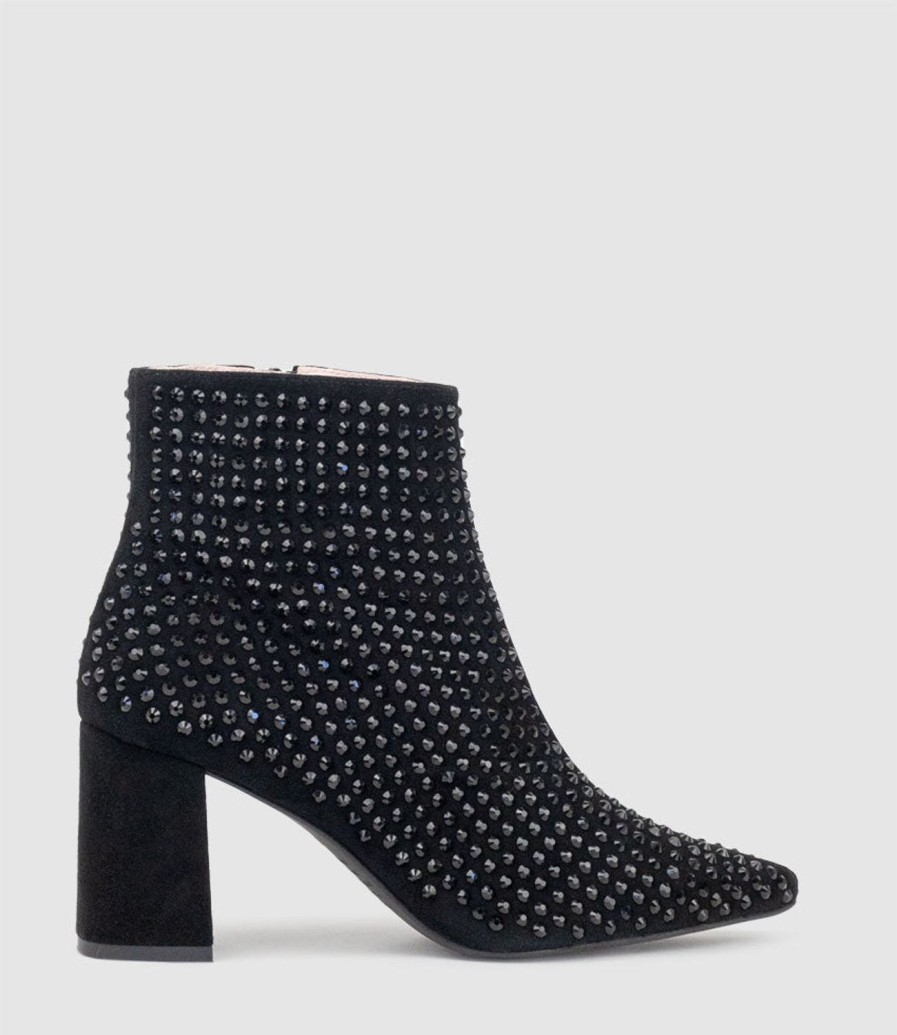 Edward Meller Zephyr75 Ankle Boot With Crystals In Black Suede Hot