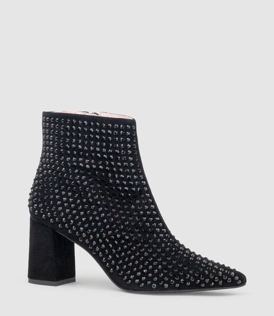 Edward Meller Zephyr75 Ankle Boot With Crystals In Black Suede Hot