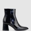 Edward Meller Zafa Pointed Block Heel Ankle Boot In Black Patent Clearance