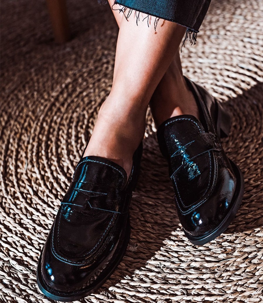 Edward Meller Dominic Moccasin In Black Patent Clearance