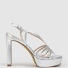 Edward Meller Sienna110 Strappy Platform Sandal In Silver Clearance