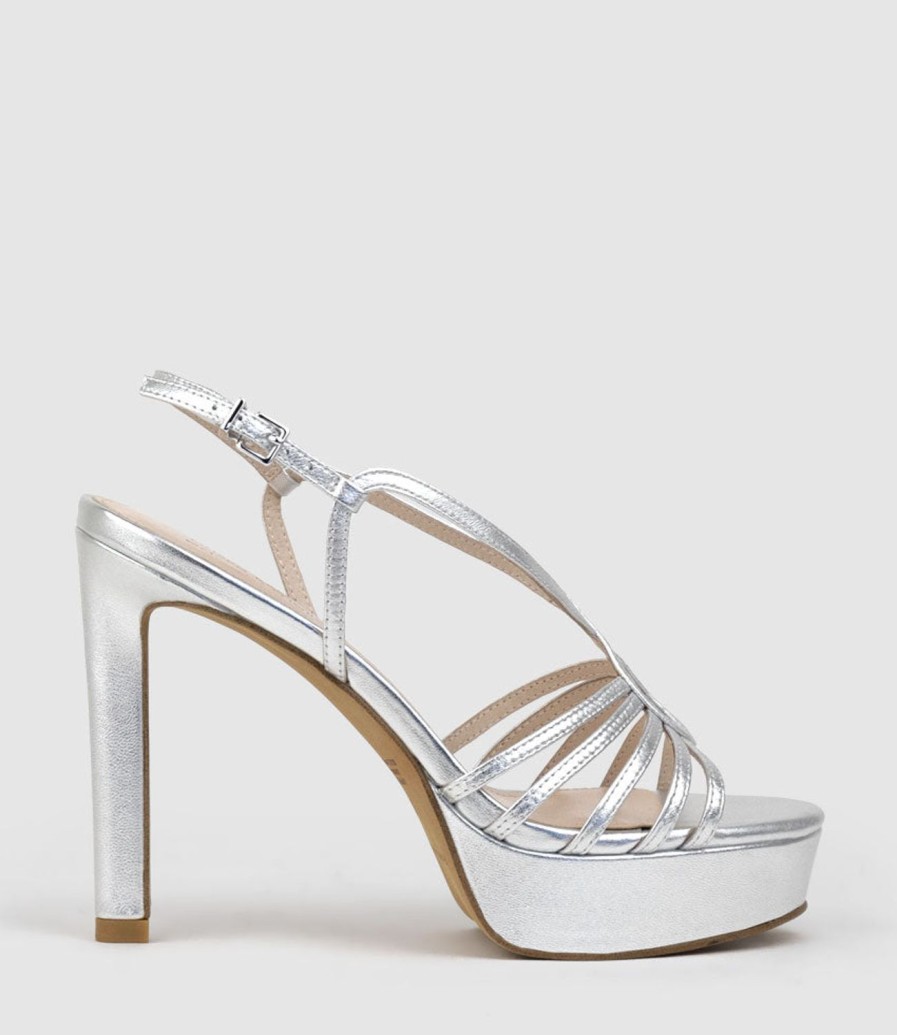 Edward Meller Sienna110 Strappy Platform Sandal In Silver Clearance