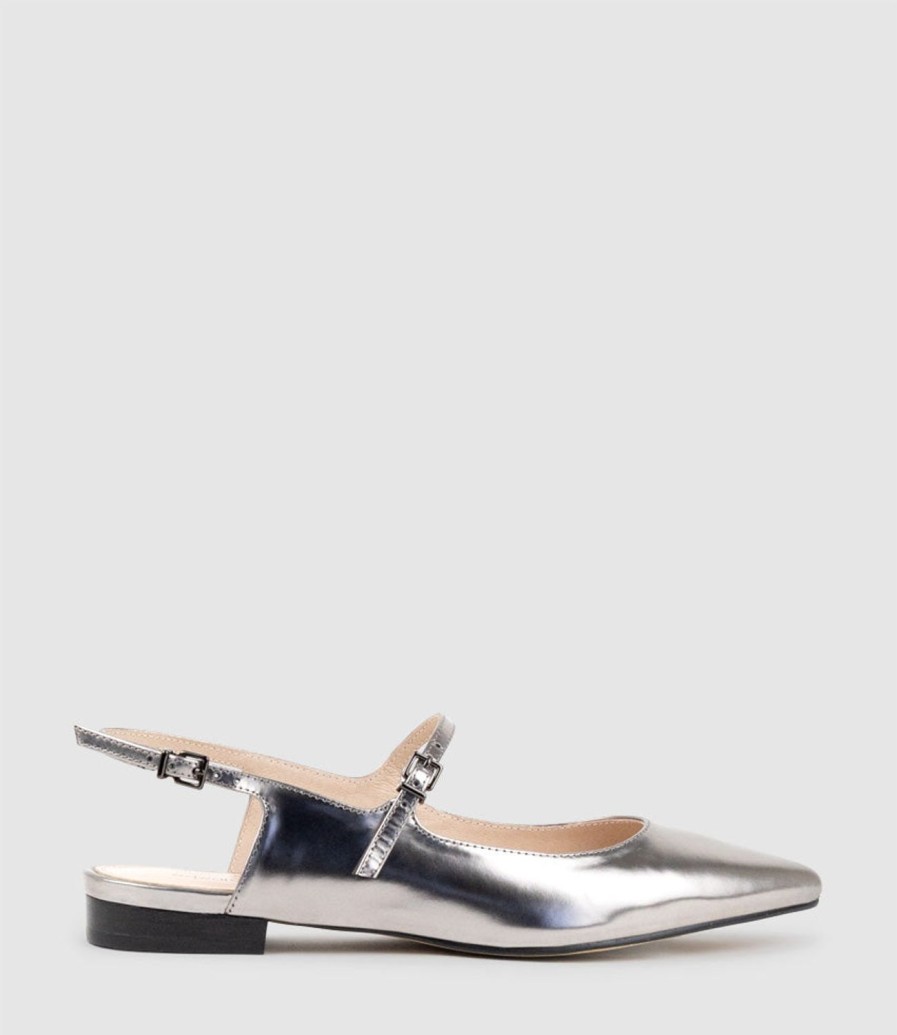 Edward Meller Eugenia Flat Slingback With Strap In Pewter High Shine Wholesale