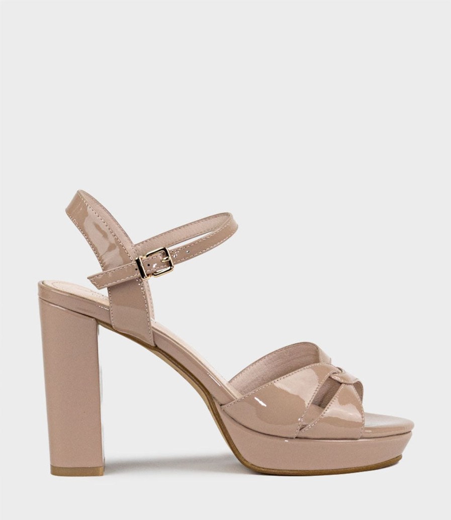 Edward Meller Regent100 Interlocked Detail Platform Sandal In Nude Patent Hot