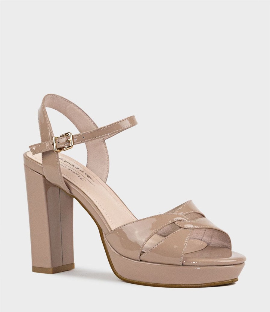 Edward Meller Regent100 Interlocked Detail Platform Sandal In Nude Patent Hot