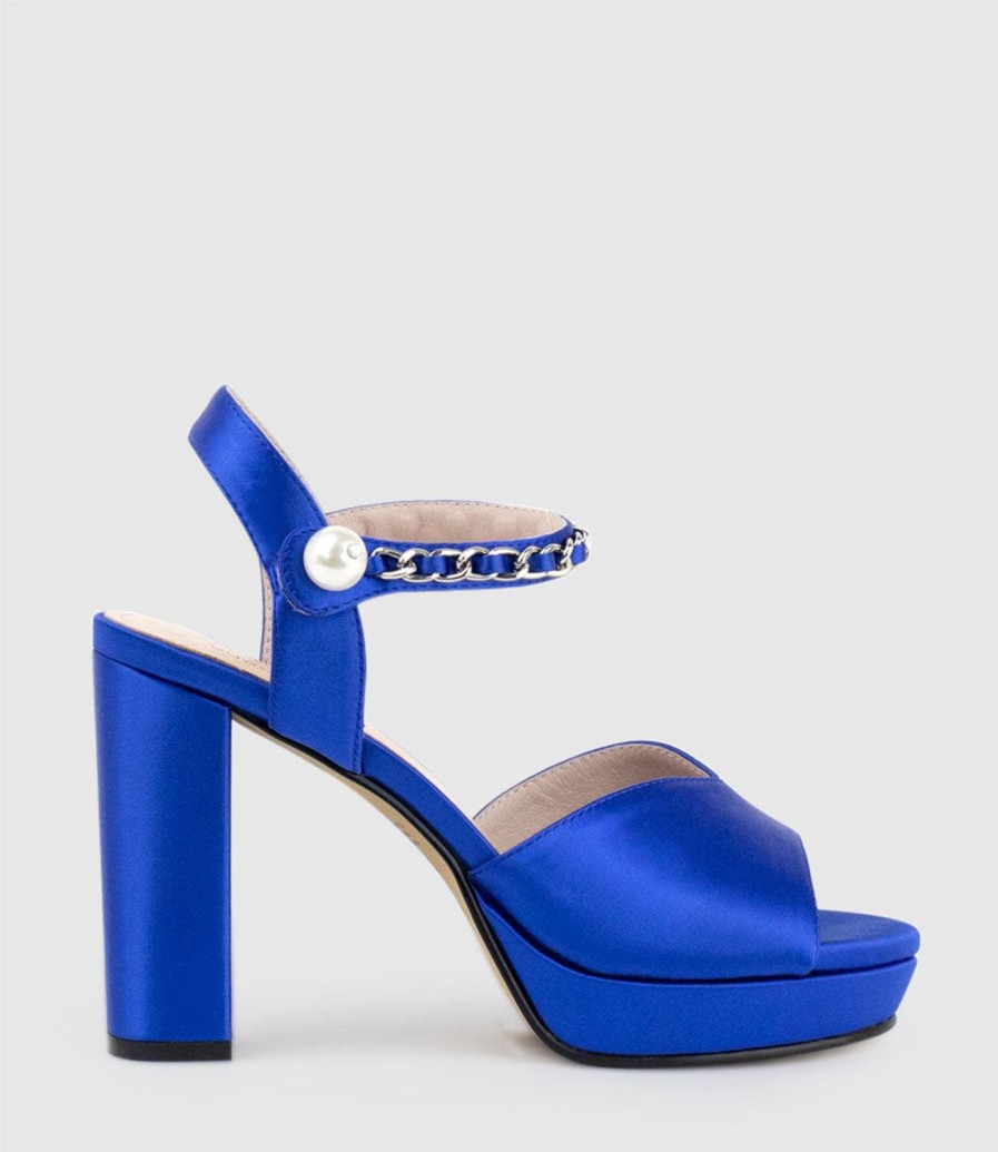 Edward Meller Regan100 Platform Sandal With Chain In Cobalt Satin Wholesale