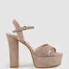 Edward Meller Ramona125 Inverted Crossover Platform Sandal In Nude Suede Clearance