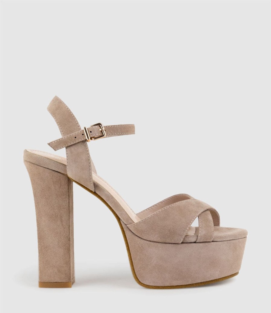 Edward Meller Ramona125 Inverted Crossover Platform Sandal In Nude Suede Clearance