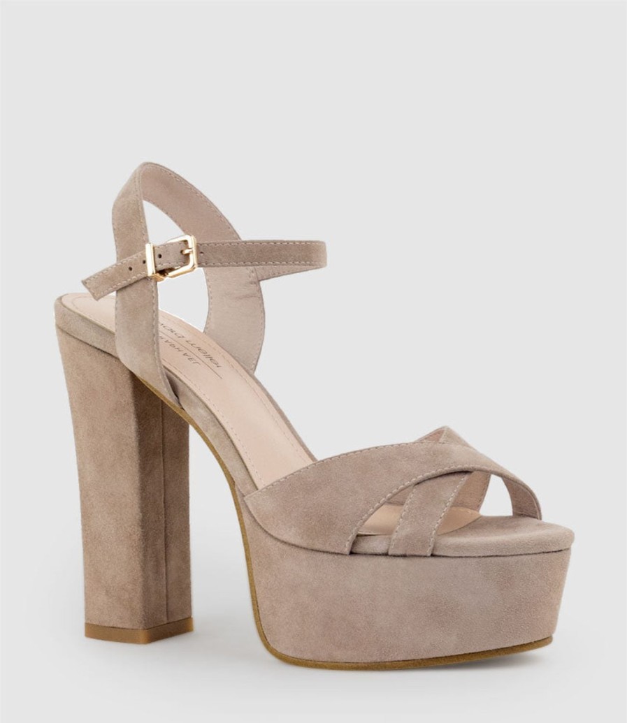 Edward Meller Ramona125 Inverted Crossover Platform Sandal In Nude Suede Clearance