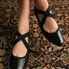 Edward Meller Felicity Elastic Cross Strap Ballet In Black Patent New