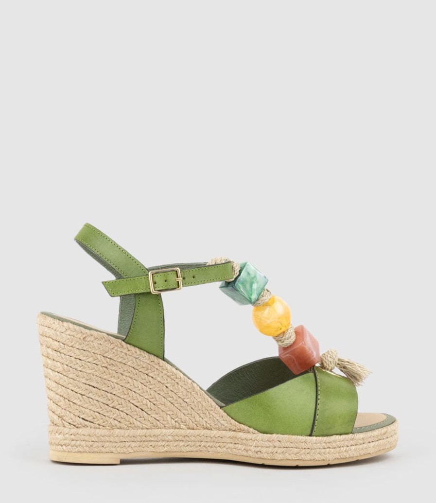 Edward Meller Mille Bauble T Bar High Espadrille In Green Clearance