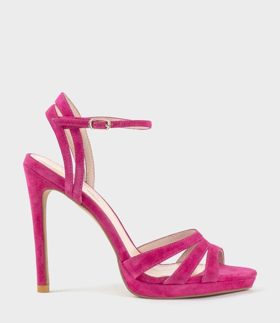 Edward Meller Wave110 Curved Strap Platform Sandal In Hot Pink Suede Online