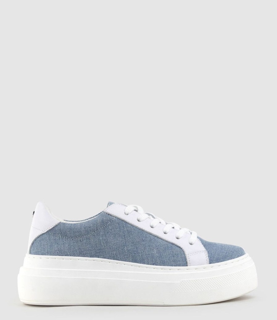 Edward Meller Jayce Platform Sneaker In Denim New